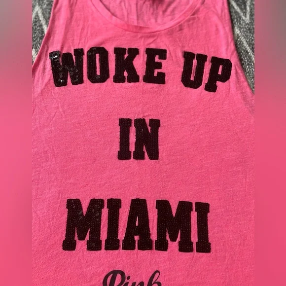 (3/$15) Victorias Secret PINK Womens XS Tank Top Woke Up In Miami Sequin - Picture 4 of 4